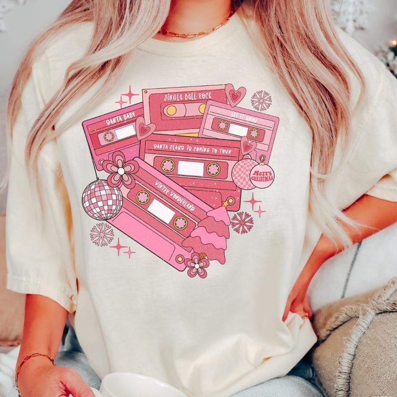 CHRISTMAS CASSETTE VARSITY T-SHIRT (COMFORT COLORS T-SHIRT, CASUAL SHIRT UNISEX, CHRISTMAS CLOTHING, GRAPHIC APPAREL,...