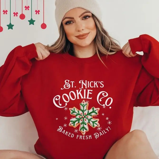 CHRISTMAS COOKIE Sweatshirt, Unisex, St Nicks Cookie Co, Cute Holiday Crewneck, Christmas Baking, Xmas Sweaters,...
