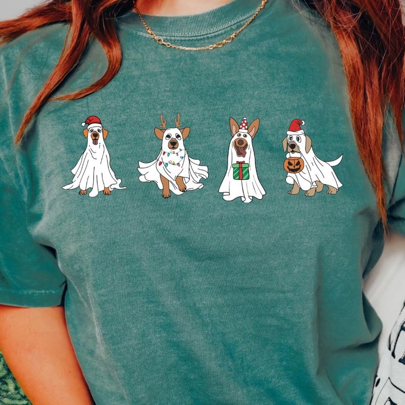 CHRISTMAS DOGS T-SHIRT (COMFORT COLORS T-SHIRT, CASUAL SHIRT UNISEX, CHRISTMAS CLOTHING, GRAPHIC APPAREL, HOLIDAY SHIRT)...