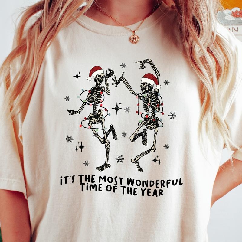 CHRISTMAS MOST WONDERFUL SKELETON  T-SHIRT (COMFORT COLORS T-SHIRT, CASUAL SHIRT UNISEX, CHRISTMAS CLOTHING, GRAPHIC...