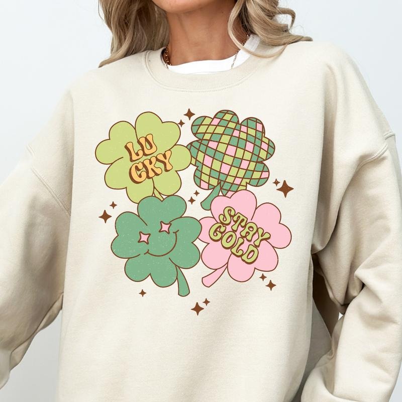 CLOVER PATTERN SWEATSHIRT (UNISEX, CASUAL COTTON SWEATSHIRT, HOLIDAY ST. PATRICKS DAY) Womenswear Hoodie Shirt