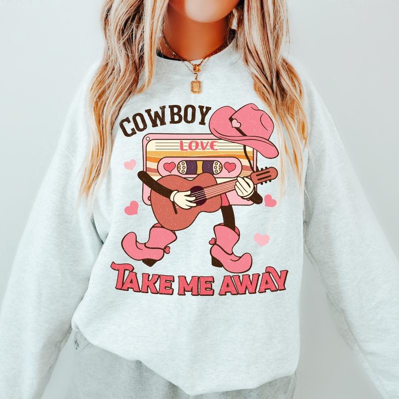 COWBOY TAKE ME AWAY CREWNECK (Crewneck Sweatshirt, Unisex Fit, Causal Sweatshirt for Valentines Day, Holiday Sweatshirt)...