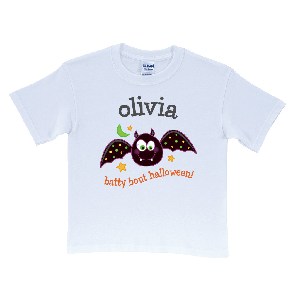 Batty Bout Halloween Personalized White T-Shirt