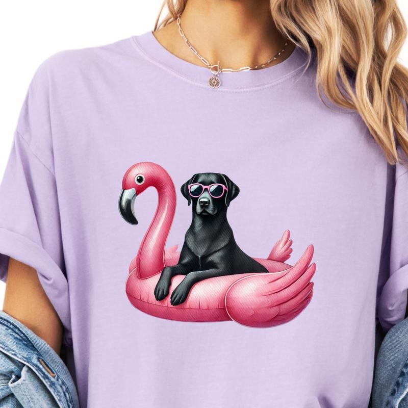 CUSTOM Flamingo Float Dog Shirt ~ Unisex Apparel Relaxed Fit Printed In The USA Clothing Womenswear Casual Comfort Cotton...