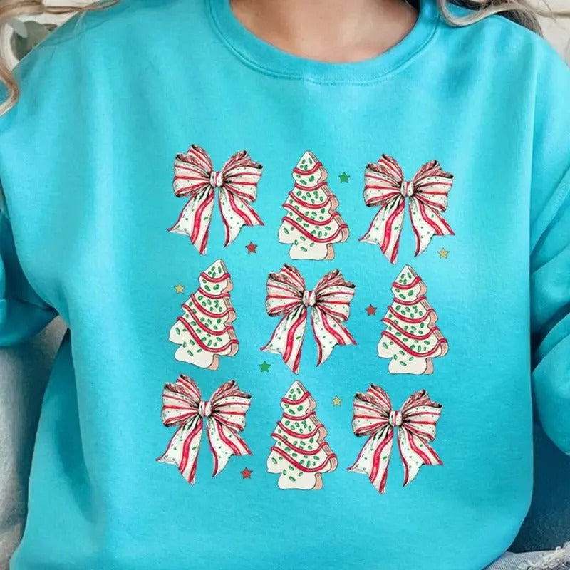 Cakes And Bows Christmas Unisex NuBlend Crew Sweatshirt CHRISTMAS 2024 Christmas Tree Cakes Shirt Hoodie | PrintMintTees.com