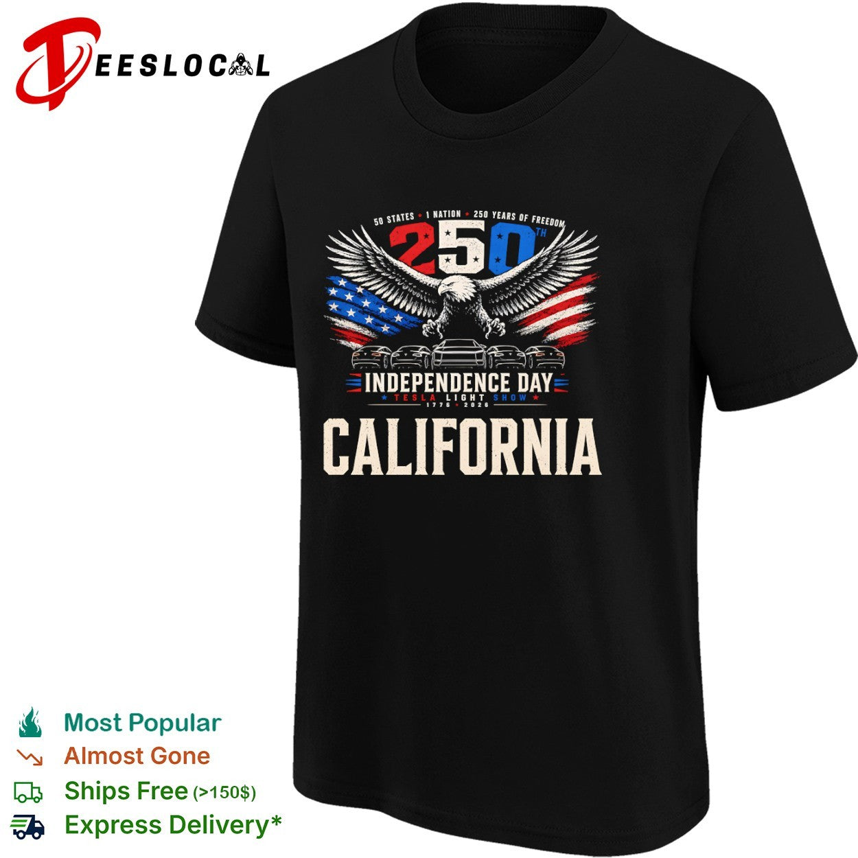 California 250th Independence Day Tesla Light Show 1776 2026 States Nation shirt