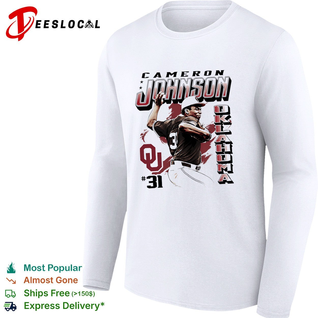 Cameron Johnson 31 Oklahoma Sooners baseball pitcher shirt