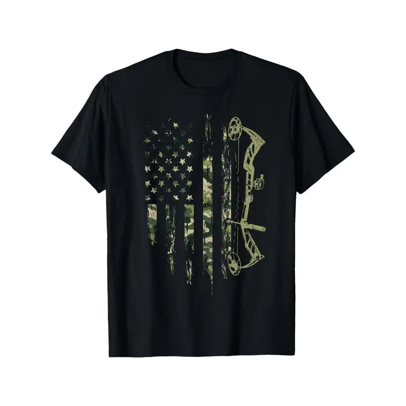 Camo American Flag Bowhunting Bow Archery Deer Hunting Gift T-Shirt Made in USA Hoodie Sweatshirt | PrintMintTees.com