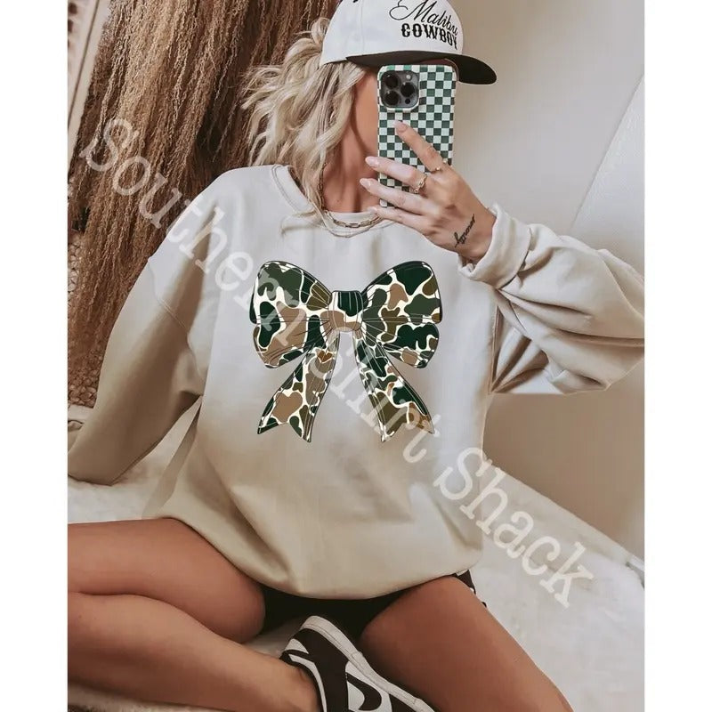 Camo Bow sweatshirt Shirt Hoodie | PrintMintTees.com