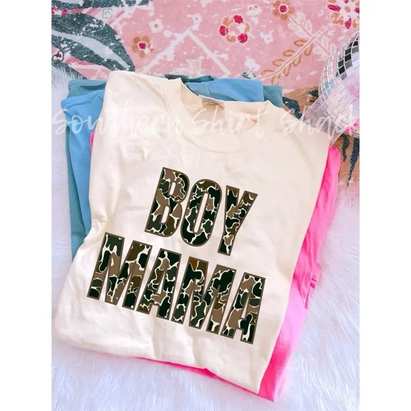 Camo Boy Mama T shirt  | Ivory comfort colors t shirt Hoodie Sweatshirt | PrintMintTees.com