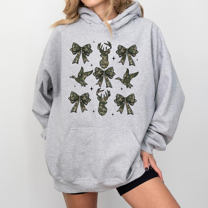 Camo Coquette Bow Mallard Hunting Hoodie, Camouflage Hooded Sweatshirt for Deer Hunter, Duck Hunt Hoodies for Women, Old...