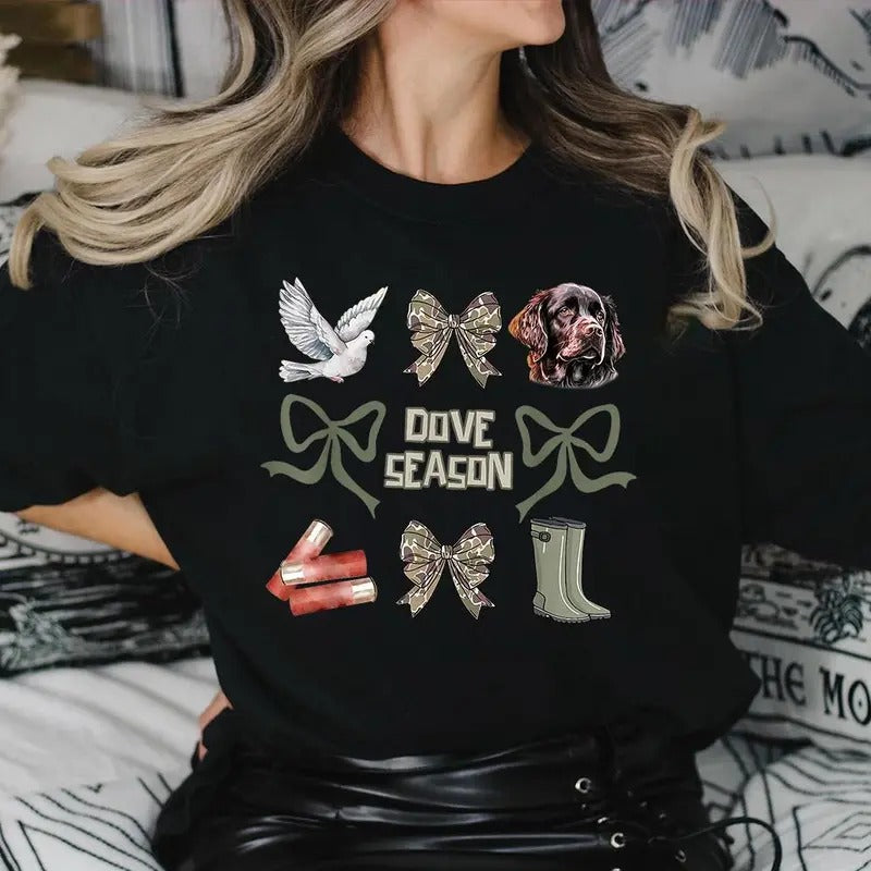 Camo Coquette Bow Sweater, Dove Season Sweatshirt, Girls Camo Bow Shirt, Hunting Camo Dude Coquette Bow Tee, Full Sizes,...