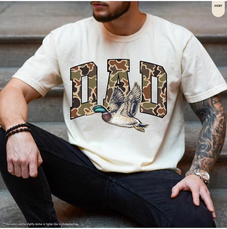 Camo Flying Mallard Duck Dad Shirt, Camo Hunting Dad Tee, Fathers Day Gift, Hunter Gift for Dad, Husband Tee Hoodie...