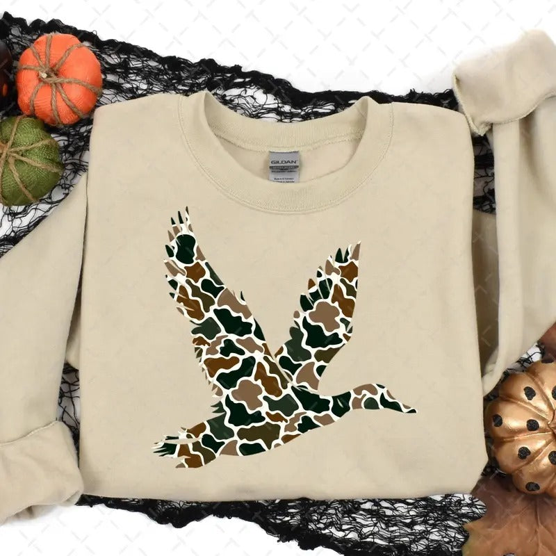 Camo Flying Mallard Duck Hunting Sweatshirt, Duck Hunter, Mallard Hunting Camo Bottomland Pattern, Camo Mallard Duck...