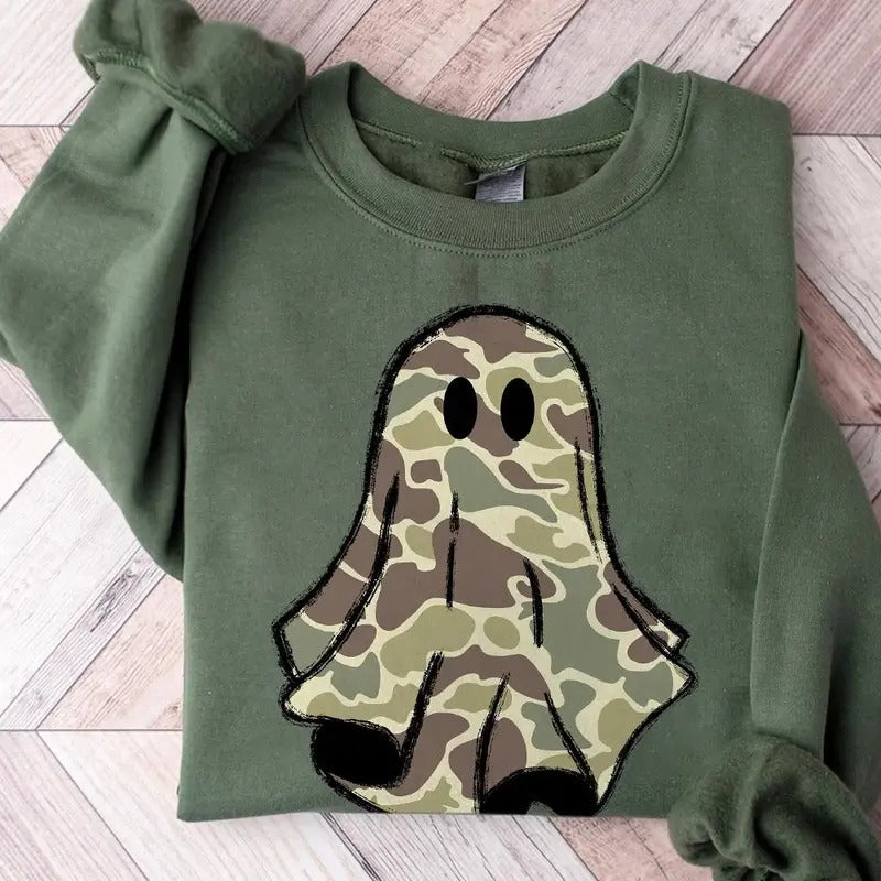 Camo Ghost Boys Halloween Sweater, Halloween Camo Ghost Fall Shirt Hoodie Sweatshirt | PrintMintTees.com