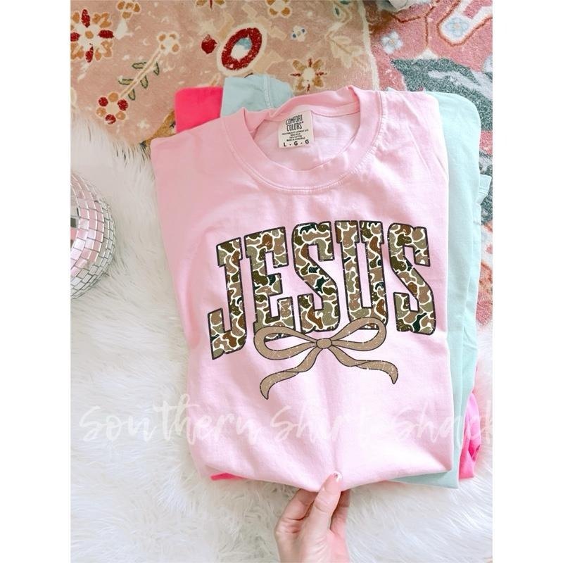 Camo Jesus T shirt  | Preppy Faith based T shirt | Blossom comfort colors T shirt Hoodie Sweatshirt | PrintMintTees.com