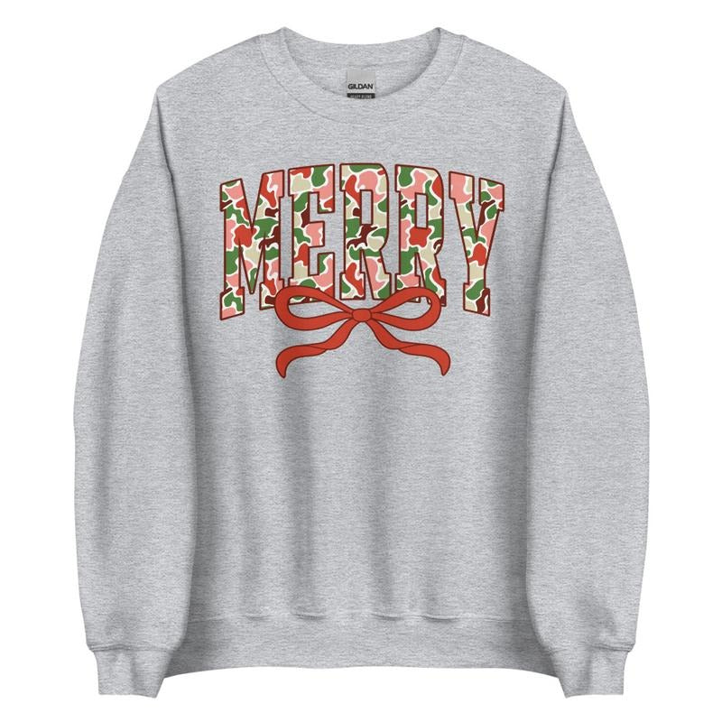 Camo Merry Graphic Crewneck Sweatshirt Shirt Hoodie | PrintMintTees.com