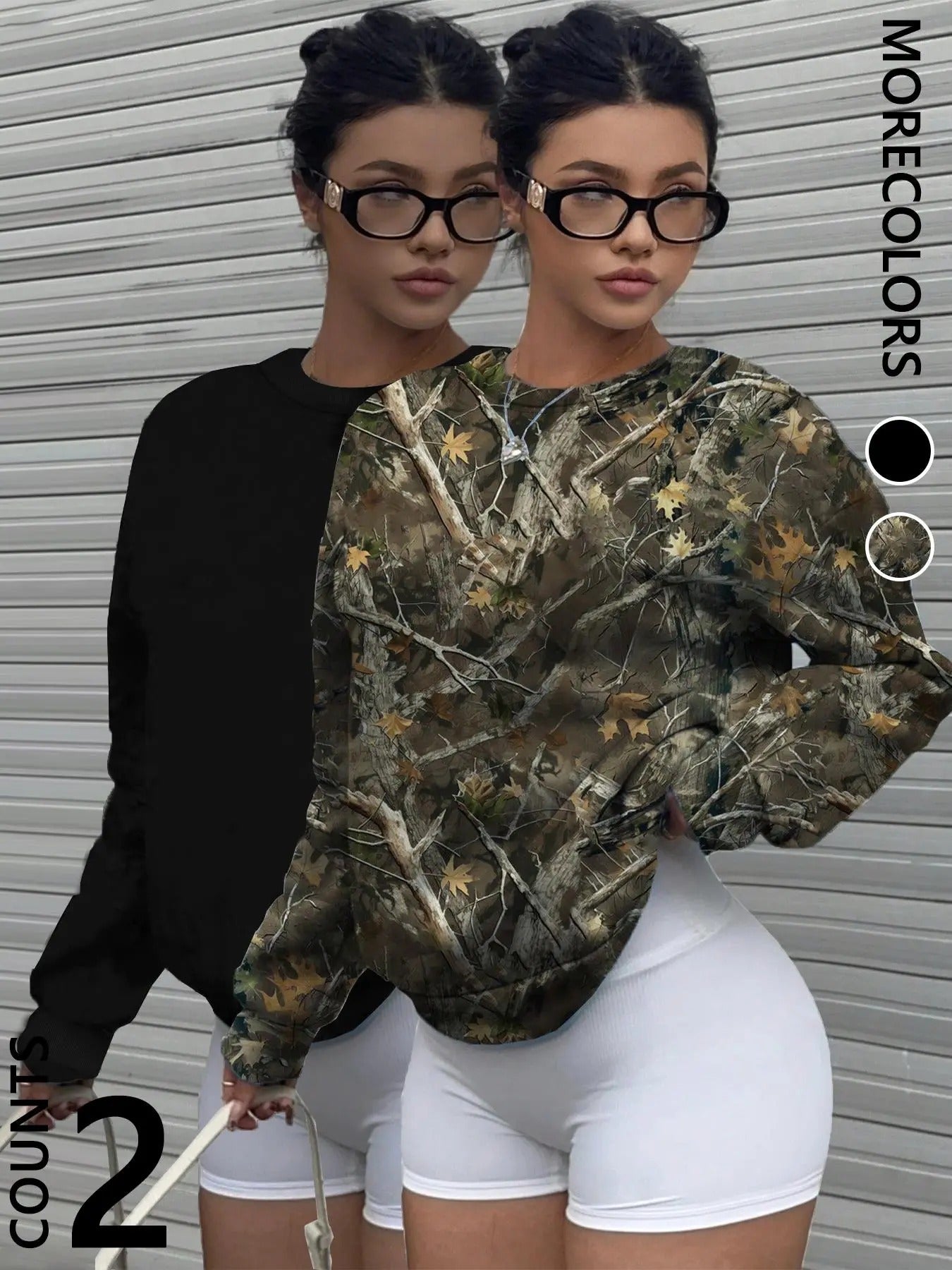 'S Plain Camo Print Round Neck Casual Long Sleeve Fall & Winter 'S Clothes Daily T-Shirts, Hoodie, Sweatshirt