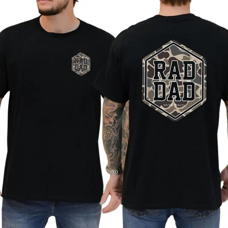 Camo Rad Dad Two Sides Unisex Shirt, Hunting Shirt for Dad, Camouflage Tees for Men, Hunting Daddy Gifts, Outdoors Hunt...