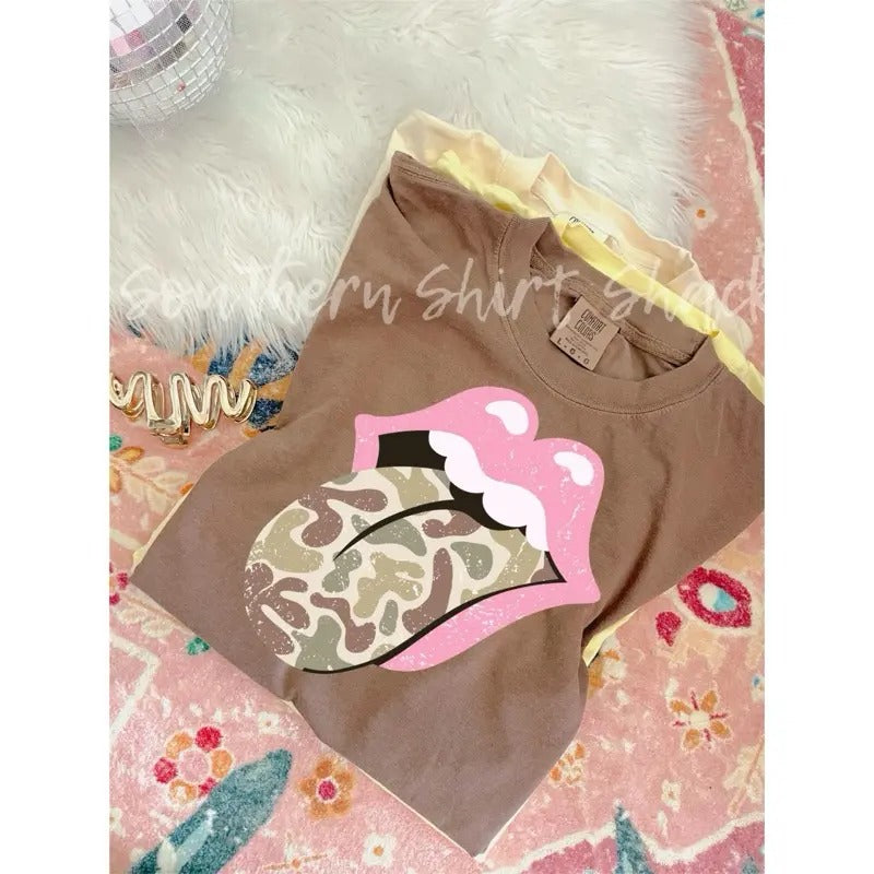 Camo Tongue T shirt  | Camo Girly T shirt | Espresso comfort colors T shirt Hoodie Sweatshirt | PrintMintTees.com