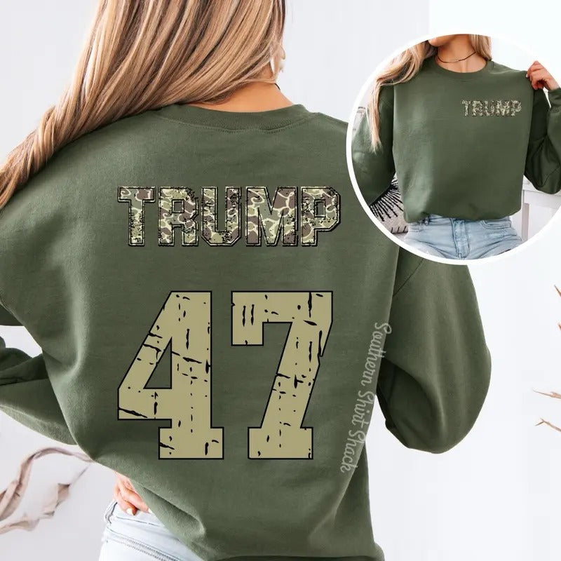 Camo Trump 47 Sweatshirt Shirt Hoodie | PrintMintTees.com