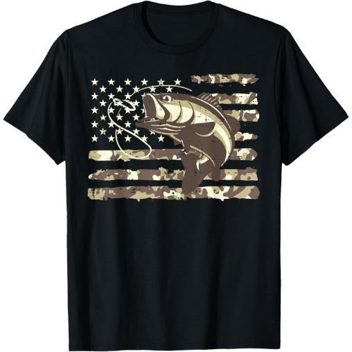 Camo US Flag Bass Fish Cool Fishing Patriotic Men T-Shirt Made in USA Hoodie Sweatshirt | PrintMintTees.com