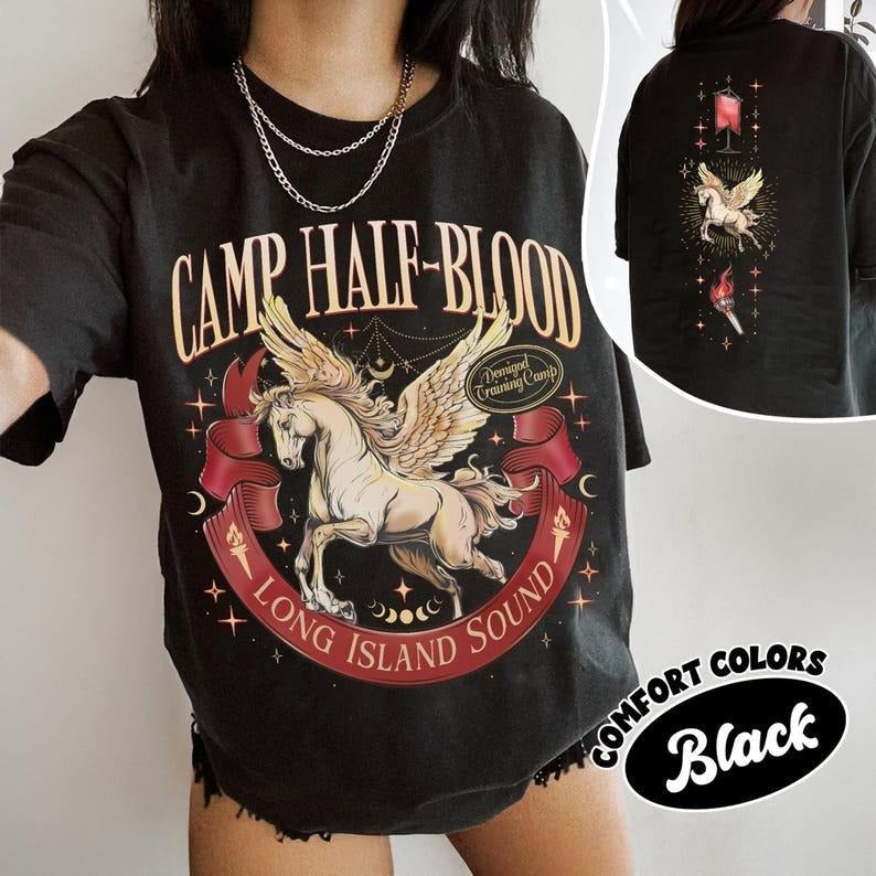 Camp Half Blood Comfort Colors Shirt, Pegasus Two-sided T Shirt, Half Blood Chronicles Branches Tee, Gift For Book Lover...