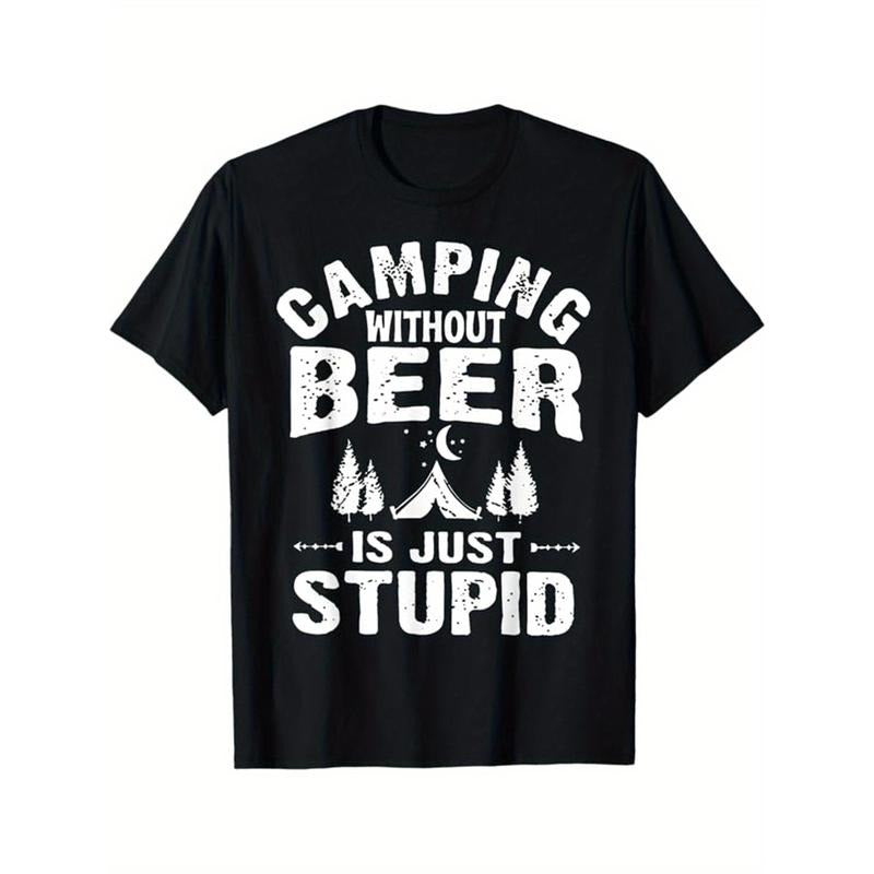 Camping Printed Men's Cotton Graphic T-shirt, Casual Short Sleeve Crew Neck T-shirt, Men's Tee For Outdoor made in...