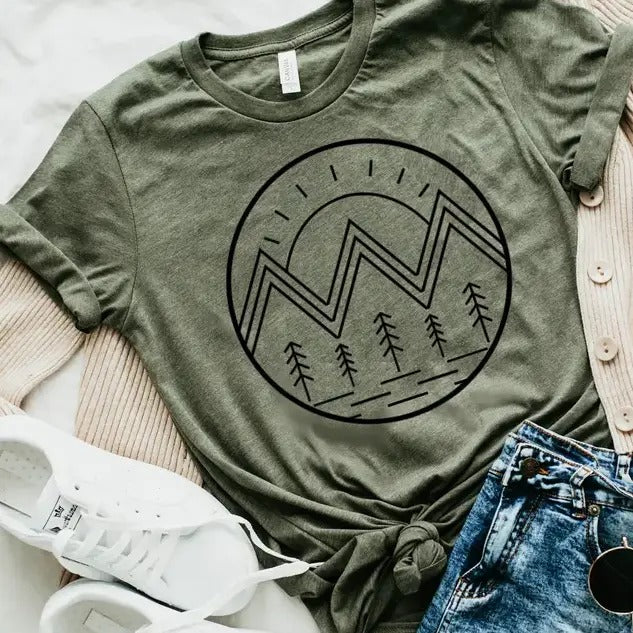 Camping Scenery T-Shirt Mountain Circle Tshirt Mountain Scene Tee Camping View T-Shirt Outdoor Scenery Tee Hoodie, Sweatshirt