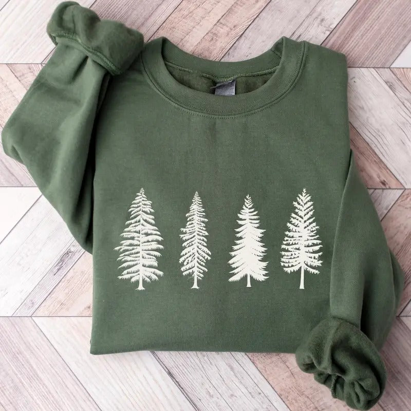 Camping Sweatshirt Pine Tree Sweatshirt Evergreen Trees Gift For Nature Lover Travel Hiking Shirt Nature Crewneck...