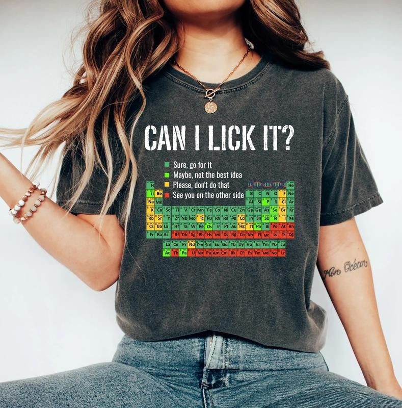 Can I Lick It Periodic Table Shirt, Funny Chemistry Shirts, Elements Table Shirt, Science Chemistry Lab Tshirt, Funny...