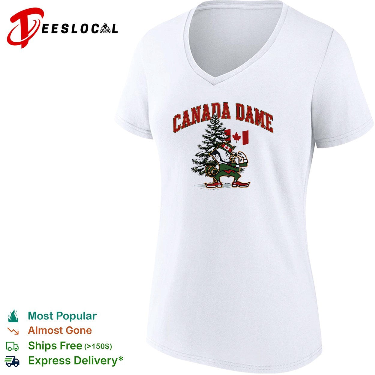 Canada Dame Christmas tree mascot sports shirt