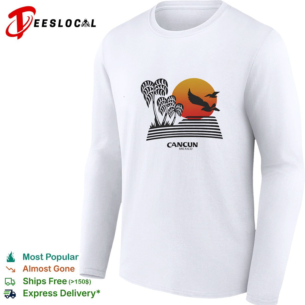 Cancun Mexico sunset palm trees shirt