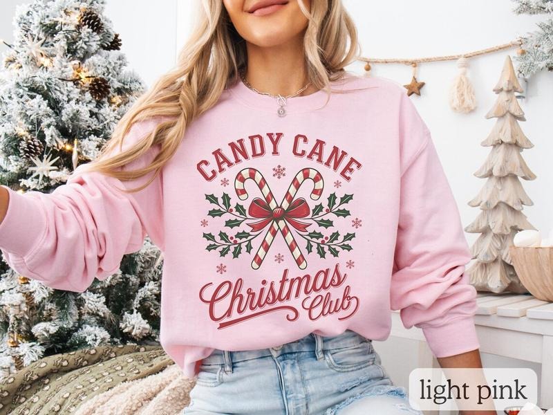 Candy Cane Christmas Club Sweatshirt, Holiday Sweatshirt, Christmas Gift, Cozy Crewneck, Winter Fashion, Festive Apparel...