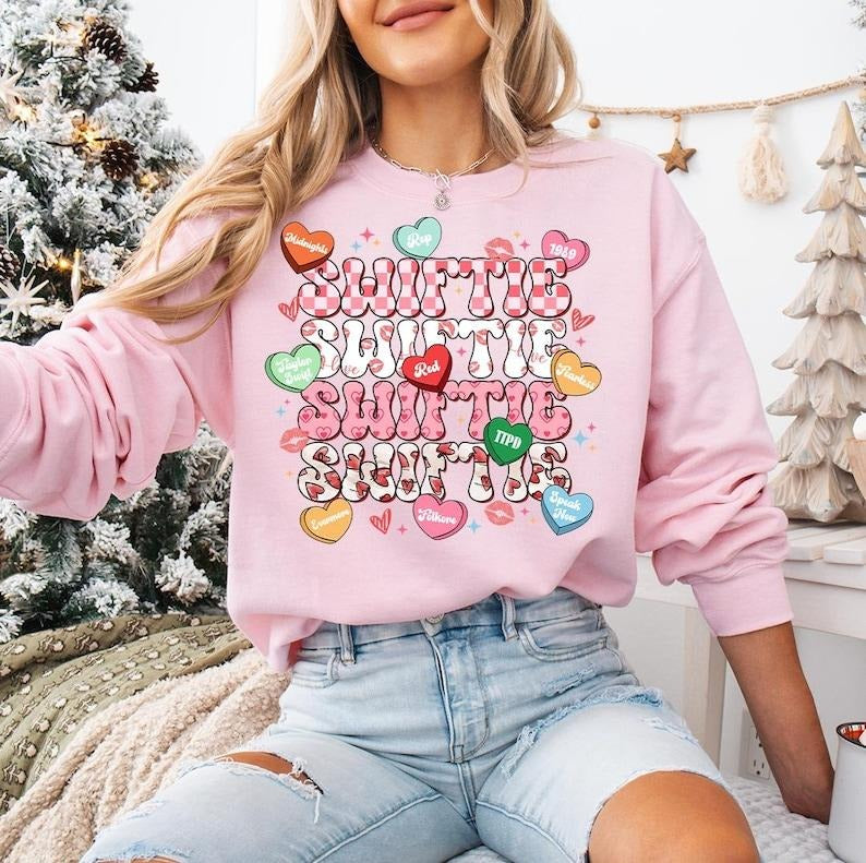 Candy Heart Valentine , Crewneck Sweatshirt, Cozy Winter Apparel, TS Gift Fan, Valentine , Music Fan V Day Shirt Hoodie