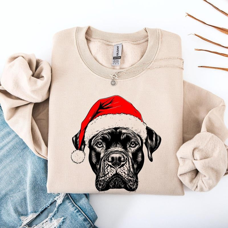 Cane Corso, Santa, Dog, Christmas, Dog Lover, Pet Sweatshirt, Crew Neck, Women's, Crewneck Shirt Hoodie | PrintMintTees.com