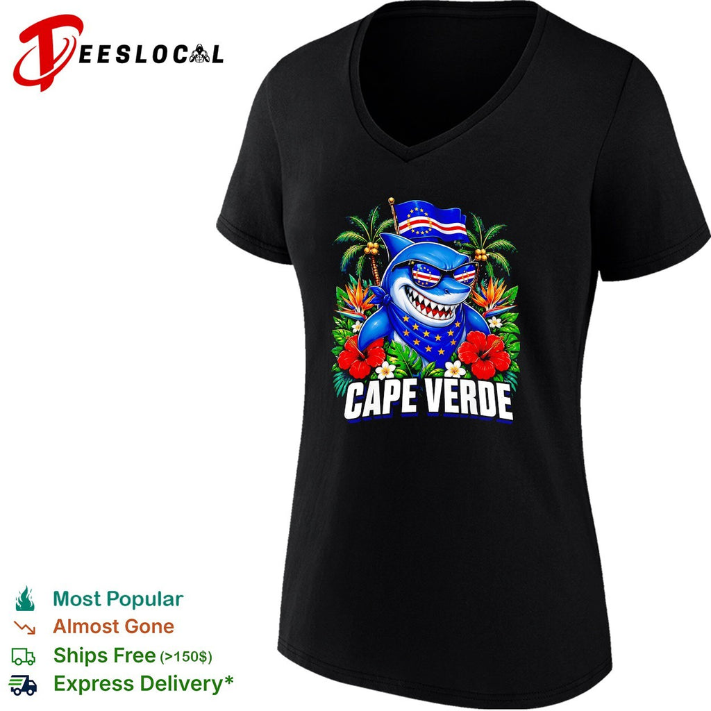 Cape Verde shark holding flag shirt