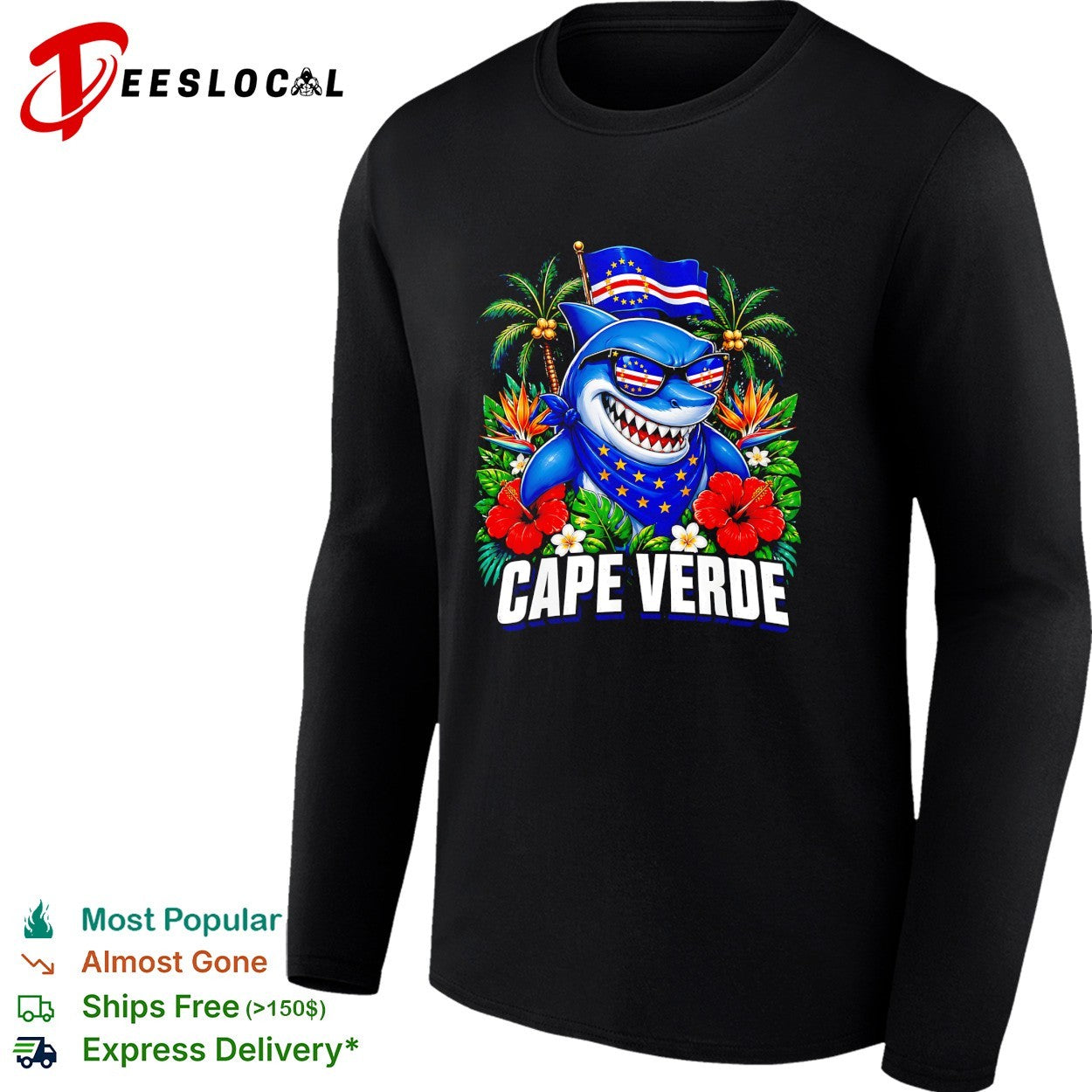 Cape Verde shark holding flag shirt