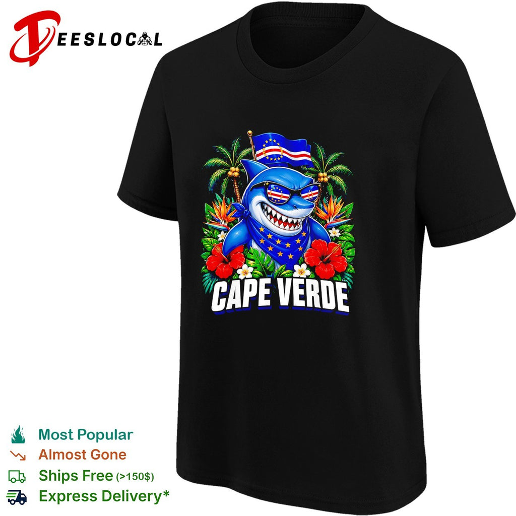Cape Verde shark holding flag shirt