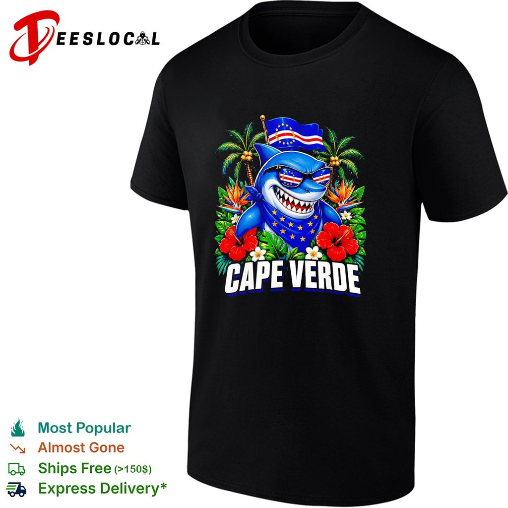 Cape Verde shark holding flag shirt