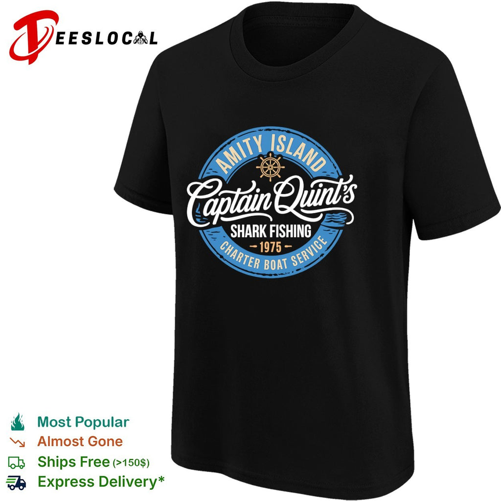 Captain Quint Amity Island shark fishing ship wheel charter boat service 1975 shirt