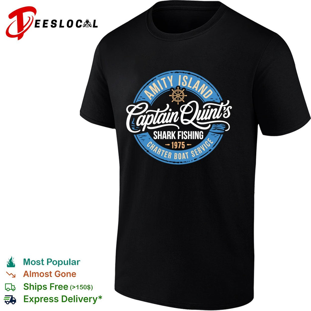Captain Quint Amity Island shark fishing ship wheel charter boat service 1975 shirt