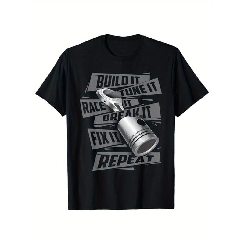 Car Enthusiast & Mechanic Print, Men's Cotton T-shirt, Graphic Tee Men's Xmas Outdoor Clothes, Men's Clothing, Casual...