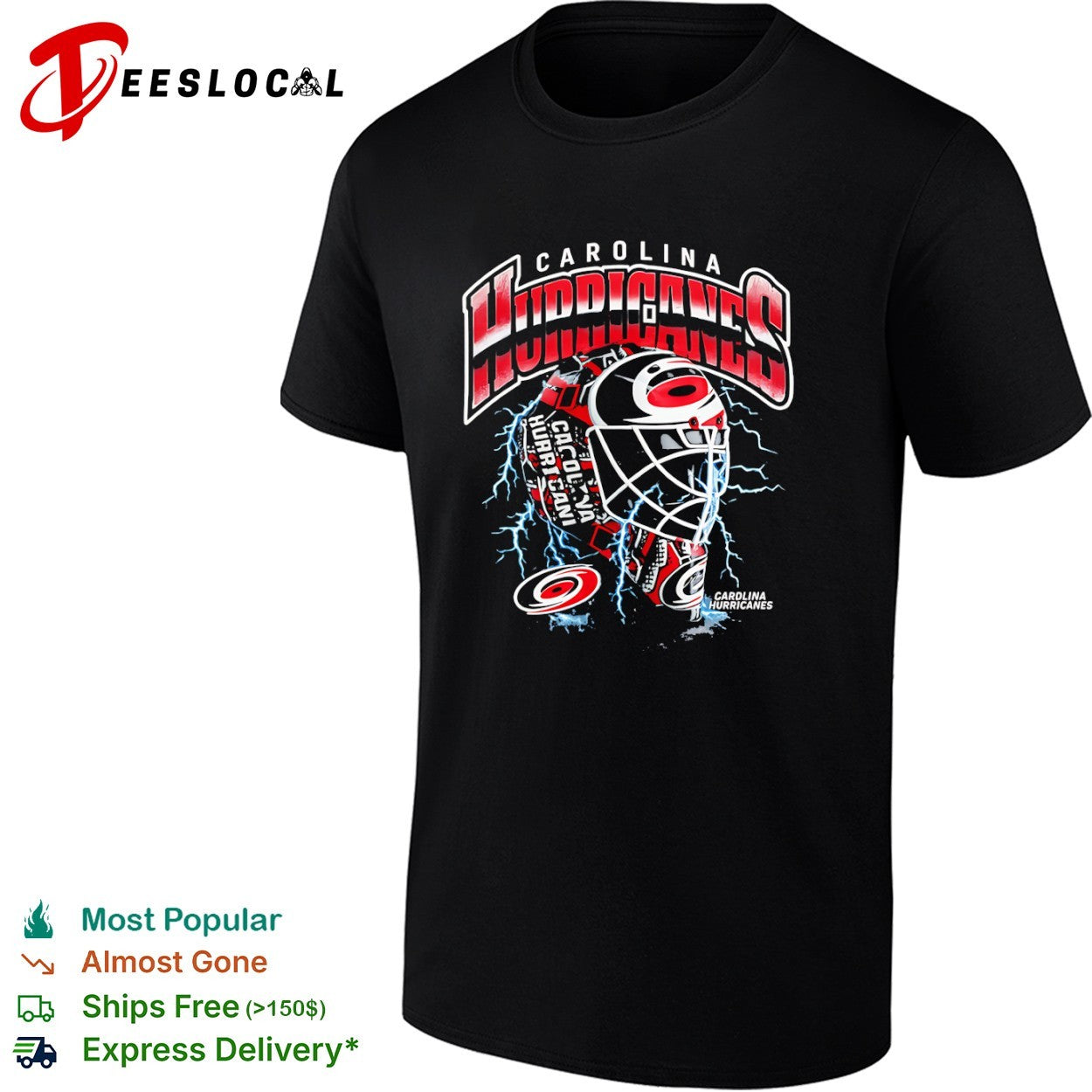 Carolina Hurricanes Goal Mask Lightning Logo NHL Hockey Shirt