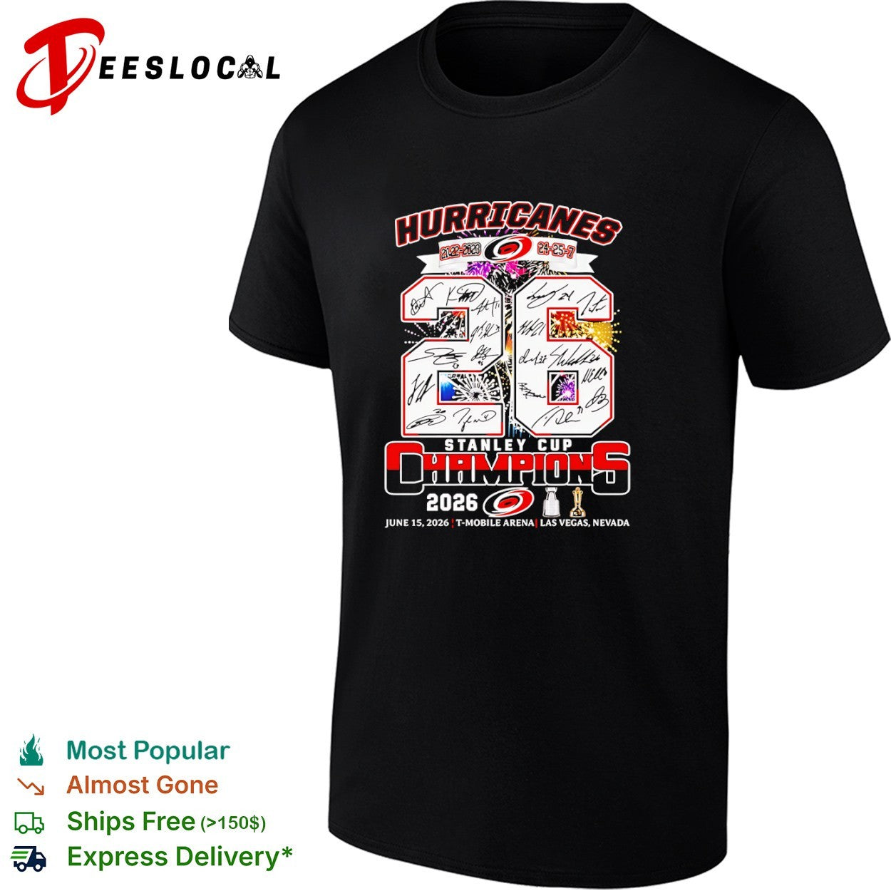 Carolina Hurricanes fireworks cup 26 Stanley Cup champions 2026 June 15 Las Vegas Nevada shirt