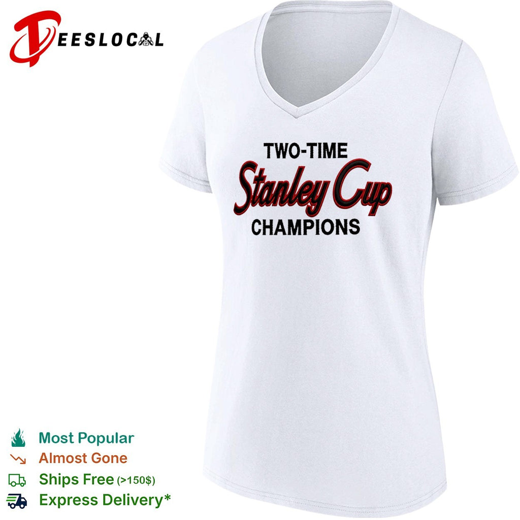 Carolina Hurricanes red text two time Stanley Cup champions shirt