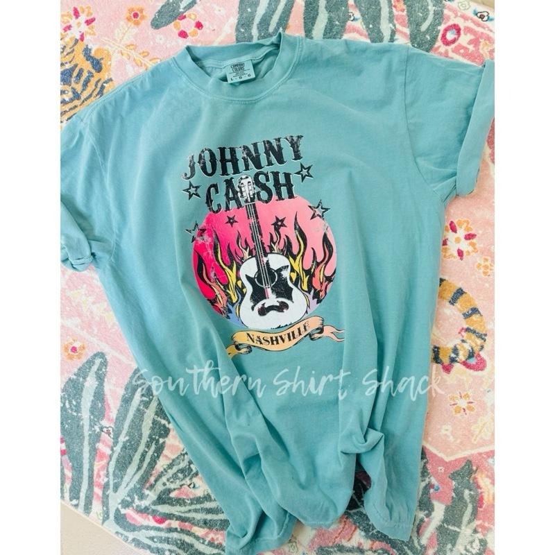 Cash Guitar T shirt  | Seafoam comfort colors t shirt Hoodie Sweatshirt | PrintMintTees.com