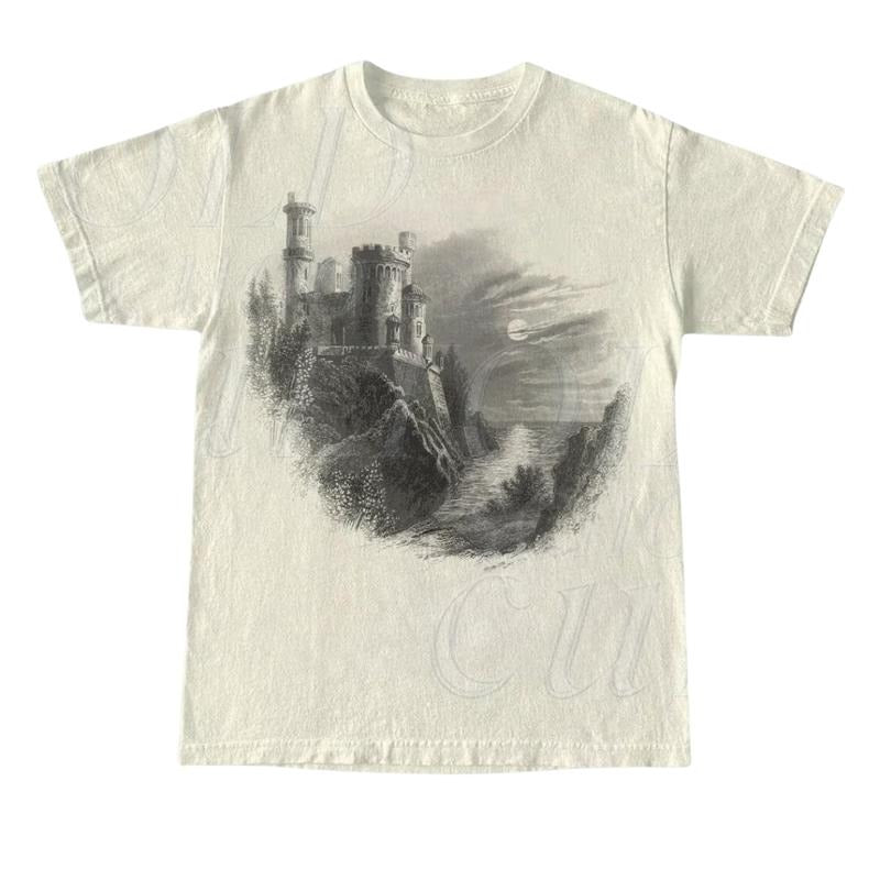 Castle Dark Art Retro Graphic T Shirt, Vintage 90s Gothic Tee, Nostalgic Retro Graphic Shirts, Dark Academia 2000s Shirt,...
