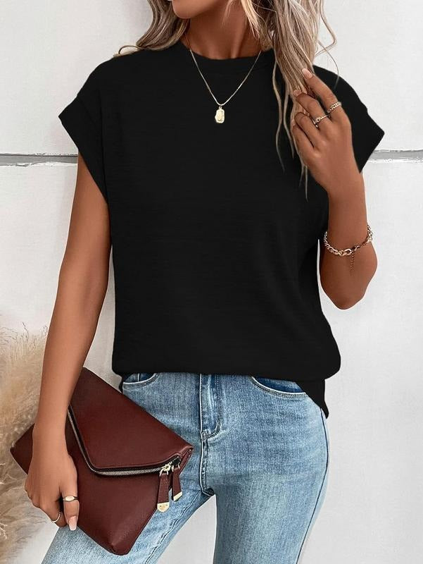 Casual Bat Wing Cap Sleeve Crew Neck Work Top T-Shirts, Hoodie, Sweatshirt