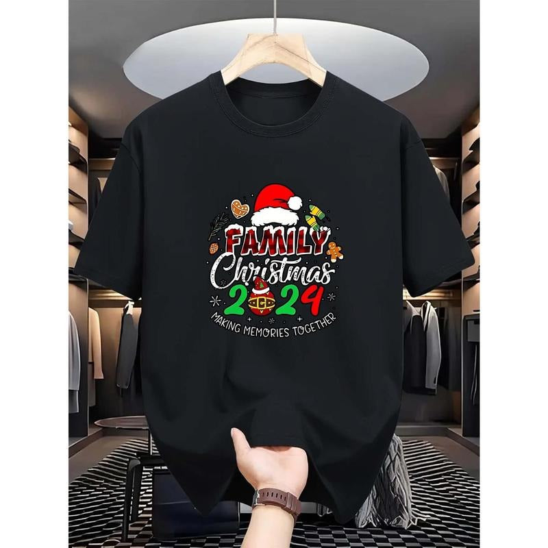 Casual Comfy Men's Crew Neck Tees, Merry Christmas Print T-shirts For Summer Made in USA Hoodie Sweatshirt